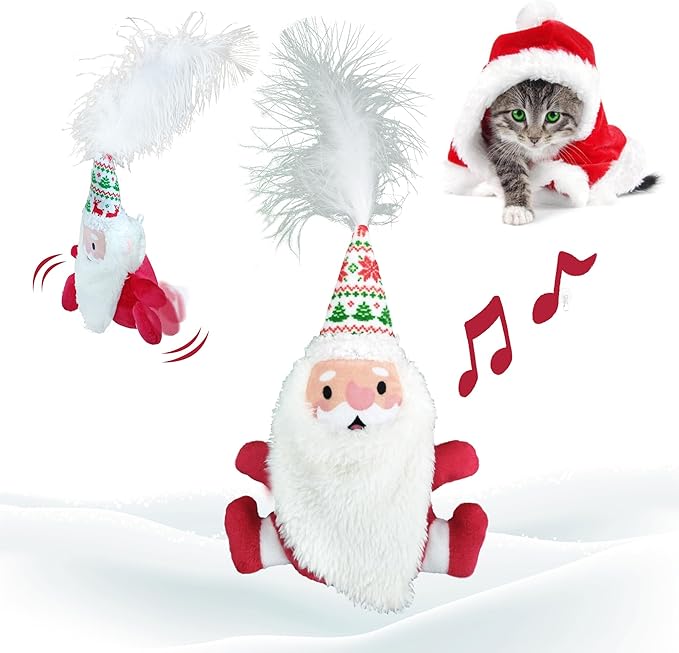 LEWISER Cat Toys, Rechargeable Intelligent Swinging Santa Clause, Suitable for Cat Teaser Stick, Interactive Christmas Cat Toys for Indoor Cats Chase Exercise, Music Melody, 3 Modes