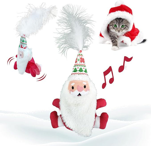 LEWISER Cat Toys, Rechargeable Intelligent Swinging Santa Clause, Suitable for Cat Teaser Stick, Interactive Christmas Cat Toys for Indoor Cats Chase Exercise, Music Melody, 3 Modes