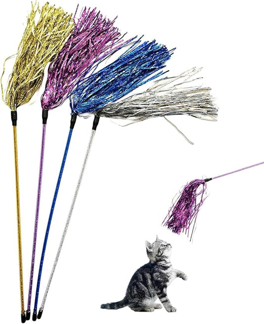 IUHKBH Cat Wands, 4 PCS Colorful Cat Tassel Toys with Bell Interactive Cat Teaser Wand for Cat Kitten Having Fun Exerciser Playing