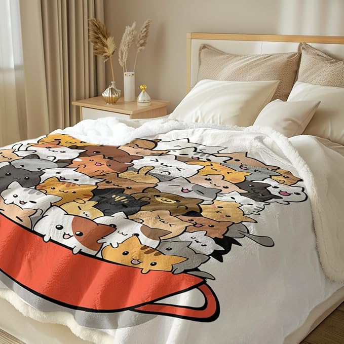 Sleepwish Cute Cats Fleece Throw Blanket for Couch Chair Fuzzy Kitten in Teacup Print Plush Sherpa Blanket Gifts for Cat Lovers, Baby(30"x 40")