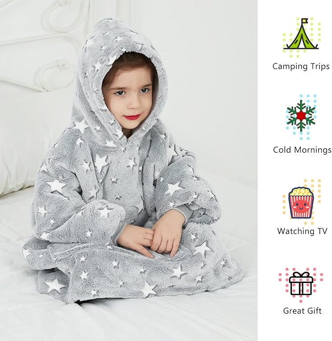 KFUBUO Wearable Blanket Hoodie for Kids Toddlers Sherpa Blanket Sweatshirt With Pocket Cute Hoodies 2-6 Year Old Girl Boy Birthday Gifts