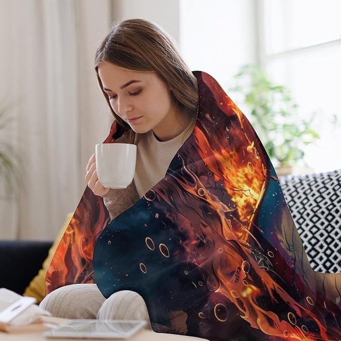 Electric Guitar Fire Print Blanket Music Musical Instruments Acoustic Rock Throw Blankets Gifts for Couch Sofa Bed Stuff Decor Lightweight Cozy Fleece Plush Flannel Bedding for Lover Men Women 60"x80"