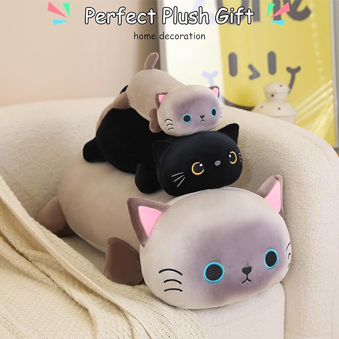 SQEQE Weighted Siamese Cat Plush, Weighted Siamese Cat Stuffed Animal, Cute Plushies Soft Pillow Toy Gift for Kids Adults 9.8 Inch, 0.8 Lbs