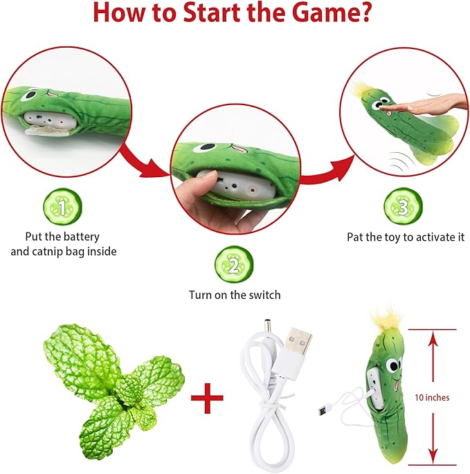 Gigwi Interactive Cat Toys, Rechargeable Flapping Wiggle Pickle with SilverVine Catnip, Beating Tails Cat Toys for Indoor Cat, Touch Activated Best Gift For Birthday, Thanksgiving, Christmas, New Year