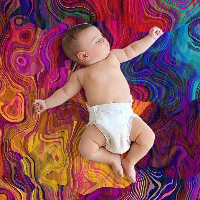 Mugod Colorful Chaotic Waves Throw Blanket Purple Fuchsia Pink Red Orange Gold Blue Rainbow Pattern Decorative Soft Warm Cozy Flannel Plush Throws Blankets for Baby Toddler Dog Cat 30 X 40 Inch