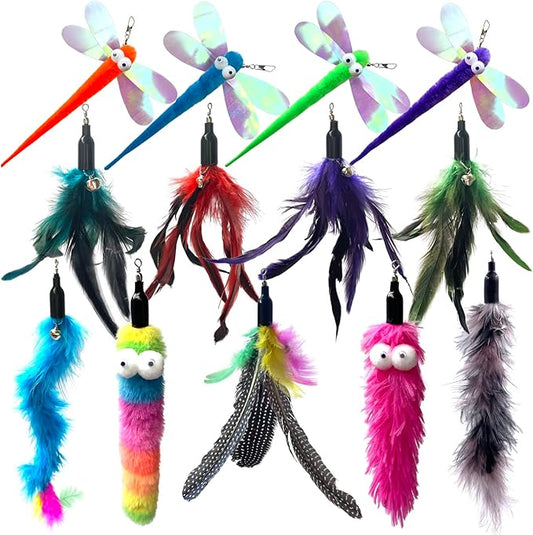 Cat Worm Toy Refills Cats Teaser Toys Wand Replacement Cat Wand Attachments 13Pcs Cat Worms and Dragonfly Refill,Cat Wand Toy Assorted Teaser Refills with Bell (13Pcs)