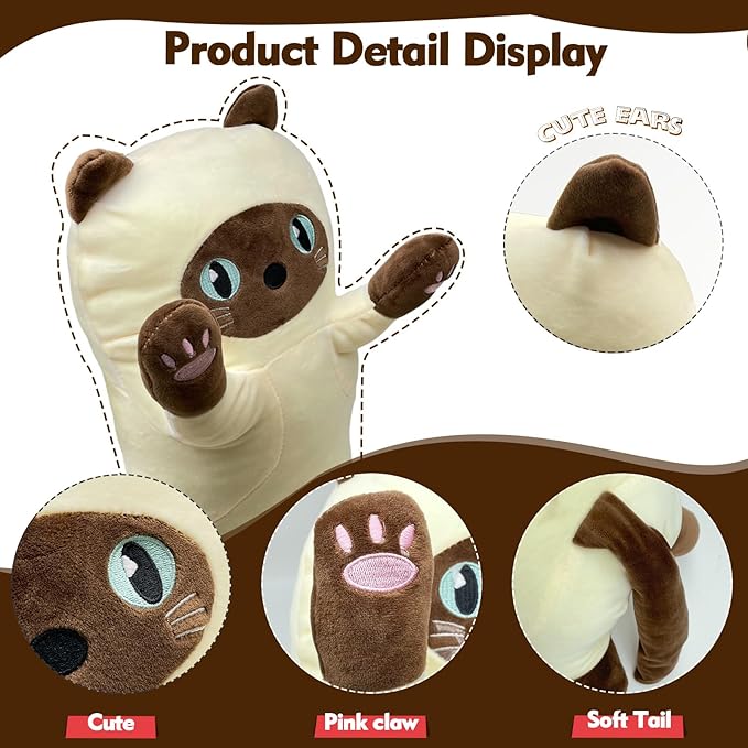 Long Cat Plush Pillow, 35.4in Cute Yellow Cat Plushie Stuffed Animals Body Pillow, Kawaii Kitten Soft Plushie Doll Toy Birthday Gift for Kids Girlfriend