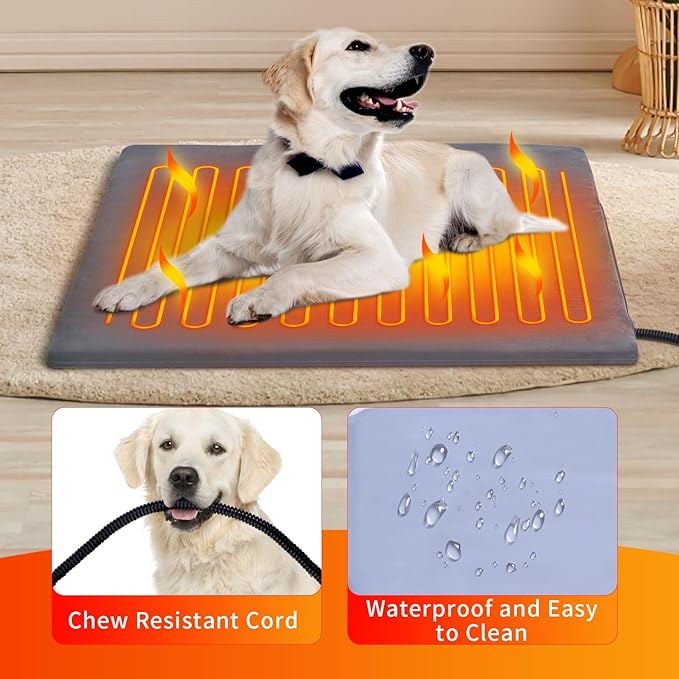 Dog Heating Pad, Waterproof Pet Heating Pad for Cats Dogs with 12H Timer & 9-Adjustable Temperature, 28x18in Heated Dog Pad, Pet Heater Warmer for Cat Dog House Whelping Box Outdoor Indoor