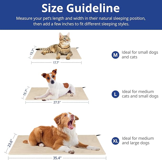 NICREW Cat Heating Pad, Temperature Adjustable Heated Cat Bed with Auto Shut Off Timer, Indoor Pet Heated Bed Mat for Cats and Dogs, 17.7 x 15.7 Inches, 55W (max)