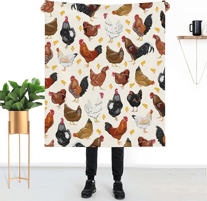 Chicken Soft Throw Blanket Flannel Fleece Blankets Warm Cozy Lightweight Fuzzy Blanket for Bed Sofa Couch Home Decor 60"X50"