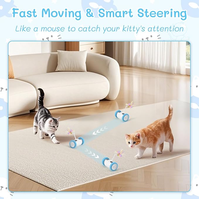 Interactive Cat Toy, Kitten Toy for Indoor Cats, Automatic Cat Toy with LED Lights, Cat Mouse Toy, USB-C Rechargeable