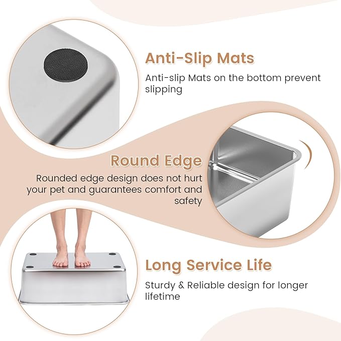 8" Deep Stainless Steel Litter Box with 49L Litter Capacity, Extra Large High Sided Cat Litter Box with Lid, Stainless Steel Cat Litter Box for Big Multiple Cats, Metal Cat Litter Pan Tray, Easy Clean