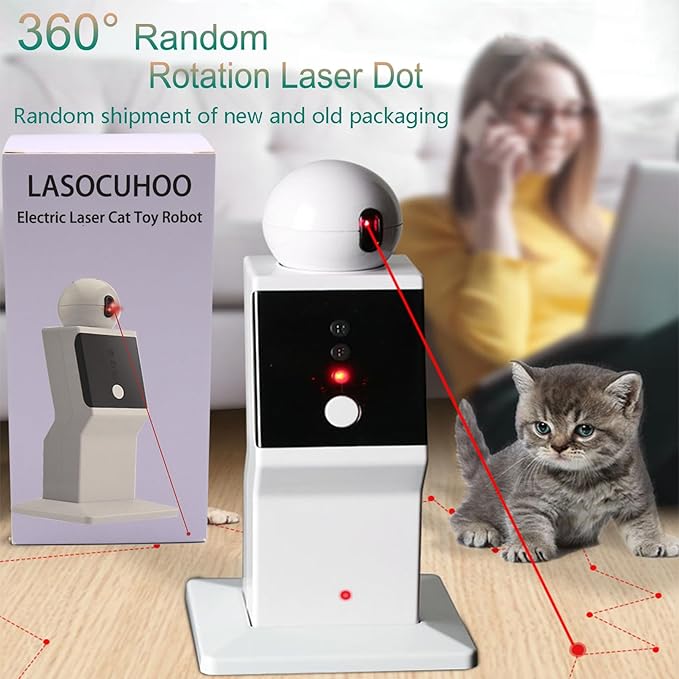 LASOCUHOO Cat Laser Toy Automatic, Random Moving Interactive Laser Cat Toy for Indoor Cats, Kittens, Cat Red Dot Exercising Toy, Fit for All Cats