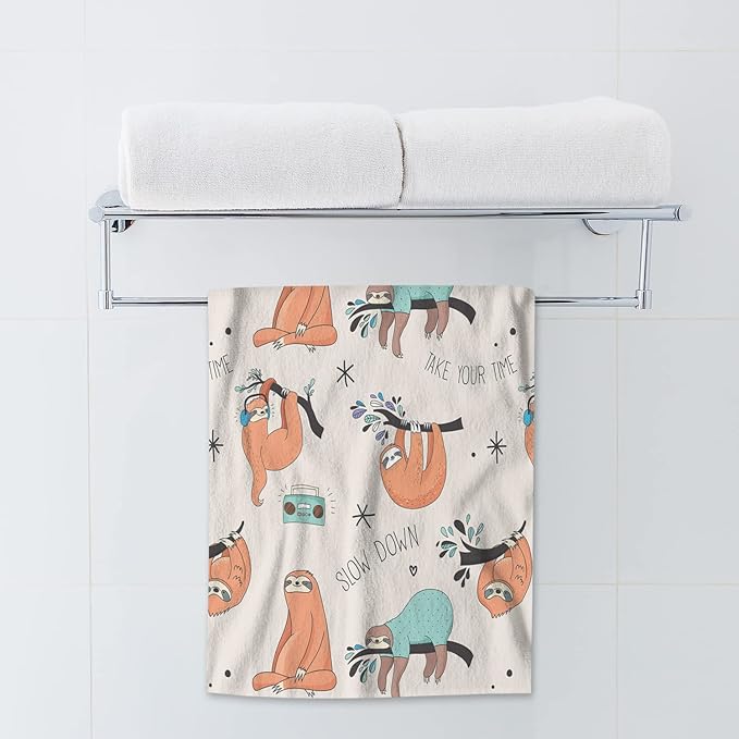 AOYEGO Sloth Towels Cute Sloth On Tree Branch Music Slow Down Soft Highly Absorbent Large Hand Towels for Bathroom Hotel Gym and Spa 15x30 Inch