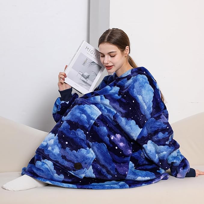 THREE POODLE Wearable Blanket Hoodie for Women, Oversized Sherpa Sweatshirt Blanket for Adults Men, Warm Cozy Cloudy Hooded Blanket, Gifts for Mom Girlfriend Sister