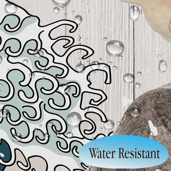 Boziqr Funny Dog Shower Curtain, Japanese Ocean Wave Dinosaur Rustic Barn Door Decor Fabric Bathroom Curtains Set, Cute Animal Kids Polyester Fabric Waterproof, 70 X 78 Inches