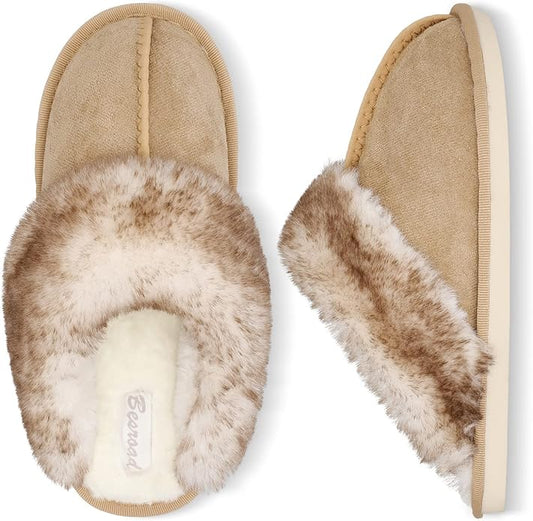 Besroad Winter Fuzzy House Slippers Sandals Plush Faux Fur Fluffy Flats Slippers Warm Slide Shoes for Women