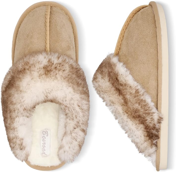 Besroad Winter Fuzzy House Slippers Sandals Plush Faux Fur Fluffy Flats Slippers Warm Slide Shoes for Women