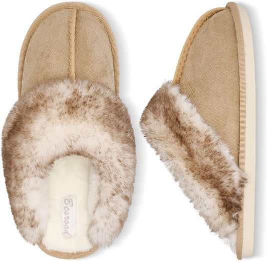 Besroad Winter Fuzzy House Slippers Sandals Plush Faux Fur Fluffy Flats Slippers Warm Slide Shoes for Women