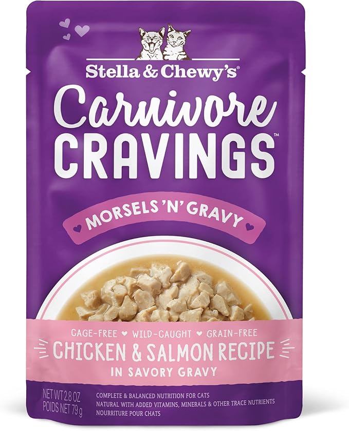 Stella & Chewy’s Carnivore Cravings Morsels & Gravy Chicken & Salmon Recipe Wet Cat Food Pouches – (2.8 Ounce Pouch, Case of 12)