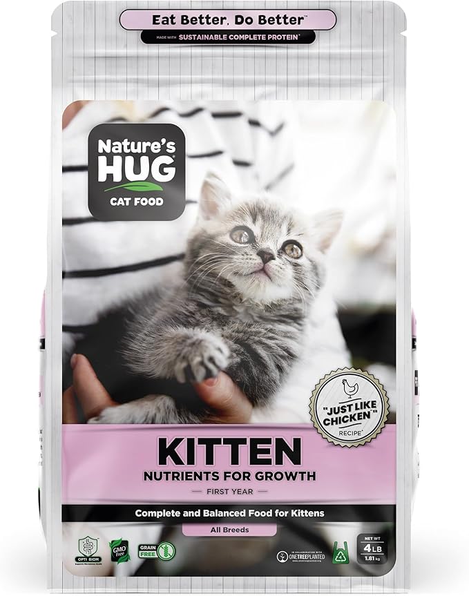 Nature's HUG Dry Cat Food, for Kitten-All Breeds, 4 lb. Bag, Just Like Chicken Recipe, Grain Free & Hypoallergenic, Supports Microbiome Health, Sustainable Complete Protein & Balanced Nutrition