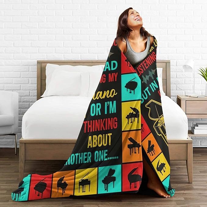 Piano Blanket Musical Instrument Throw Blanket Piano Decor Stuff Merch Cozy Print Flannel Fleece Soft Plush Fuzzy Warm Lightweight Bedding Piano Gifts for Women Men Girls Kids 50"X40"