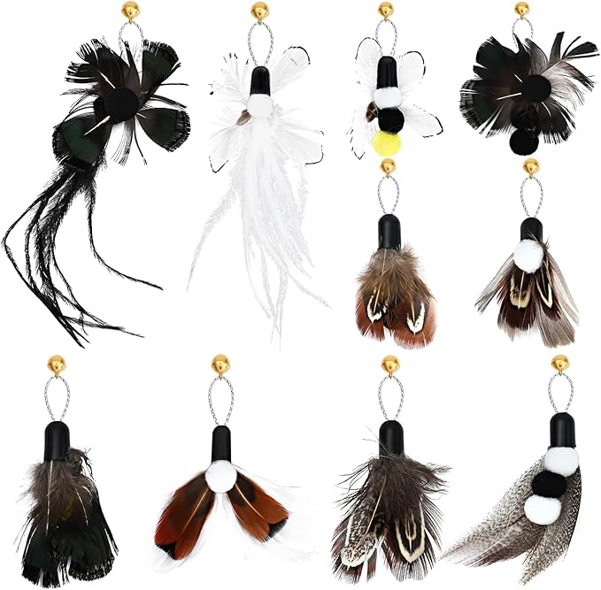 10 Pieces Cat Insect Feather Toys Replacement Cat Toy Wand Refills Interactive Cat Teaser Wand Attachments with Bell for Cat Toys