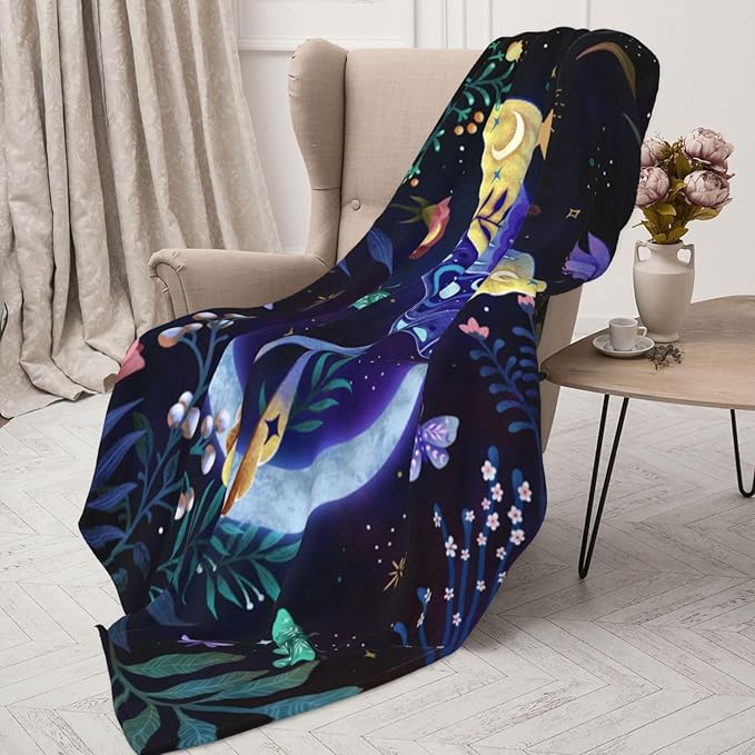 Moon Moth Throw Blanket Soft Cozy Lightweight Blanket for Couch, Bed, Sofa - Moth Pattern Decorative Plush Flannel Blanket for Women, Men, Adults 80"x60"