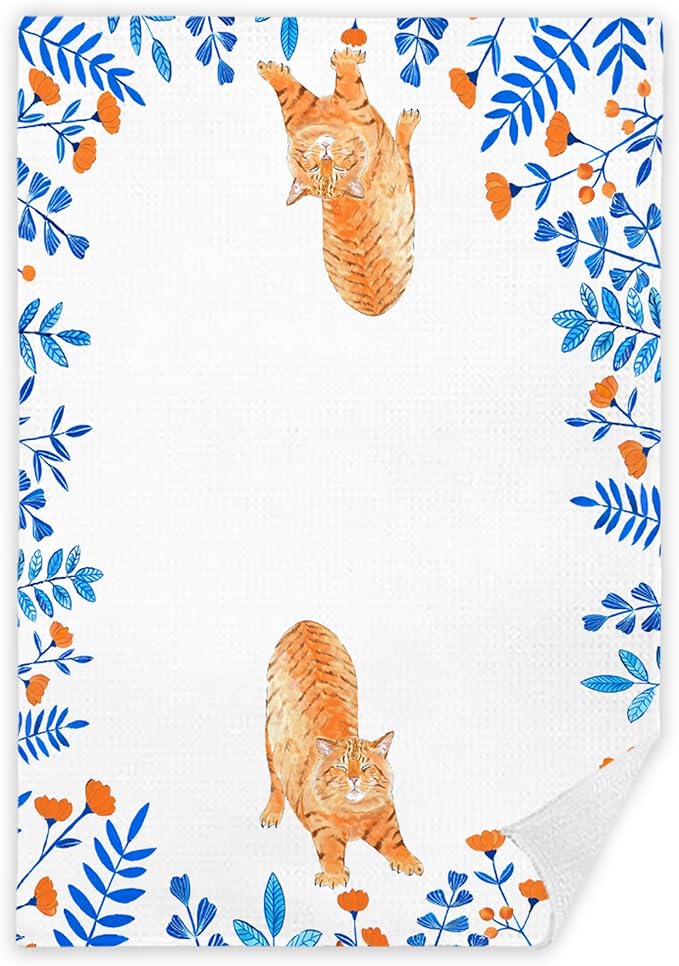 Orange Cat Kitchen Towels - 16x24 Inch, Cat Lovers Gifts