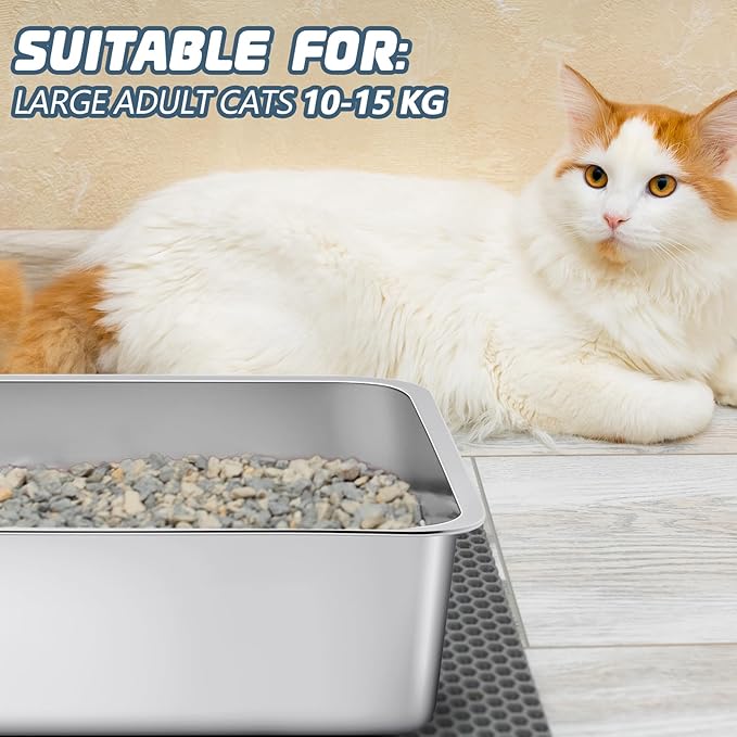 10 Packs Stainless Steel Litter Box for Cat Extra Large Metal Litter Box Non Stick Litter Pan with High Sides Never Absorbs Odor, Rustproof, Easy to Clean for Cat Dog (23.5 x 15.5 x 6 Inch)
