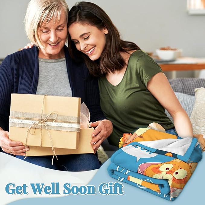 Get Well Gifts for Women After Surgery, Get Well Soon Blanket 50"X60", Funny Feel Better Sympathy Recovery Gifts for Women, at Least You Dont Have to Wear A Cone Throw Blanket, Blue Cat