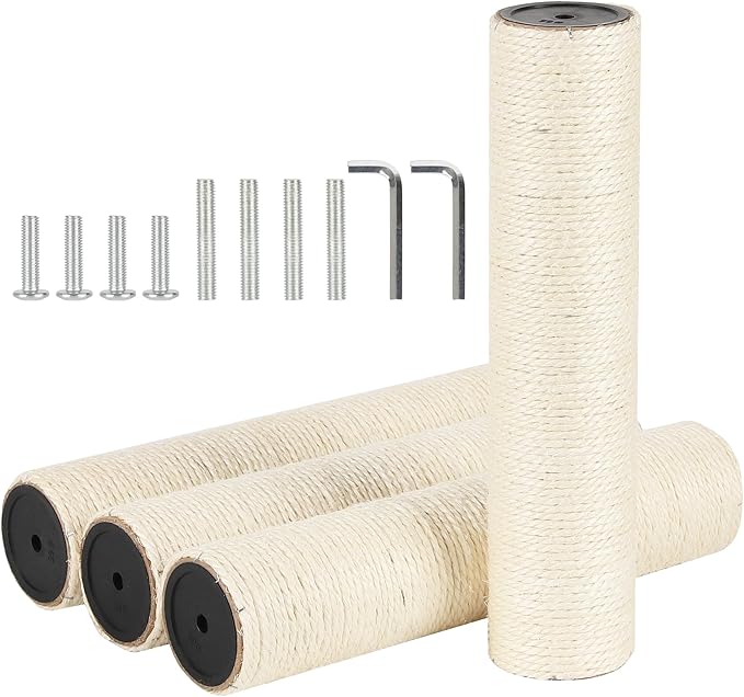 4 Pcs 3.1in 7.9cm Diameter Cat Scratching Post Replacement Sisal Pole with Screws and Bolts and Wrench for Cat Tree Condo (35cm/13.78in, M10)