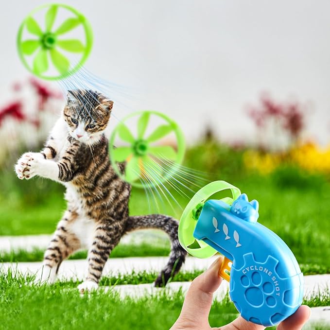 FOIMAS 17pcs Cat Fetch Toy,Cat Palying Tracking Interactive Toys with Flying Propellers for Cat Kitten Indoor and Outdoor Chasing Training Hunting Chasing Supply