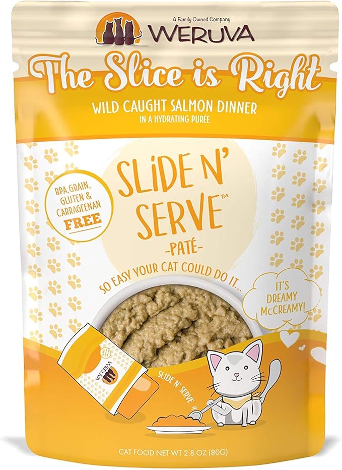 Weruva Wet Cat Food, The Slice is Right with Wild Caught Salmon Pate, 2.8oz Slide N Serve Pouch, Pack of 12