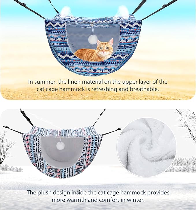Unittype 2 Pieces Cat Cage Hammock Hanging Pet Bed Double Layer Soft Plush Hanging Pet Bed Comfortable Hammock Bed for Indoor Kitten Cats Ferret Hamster Rabbit or Small Animals, 2 Styles (Boho)