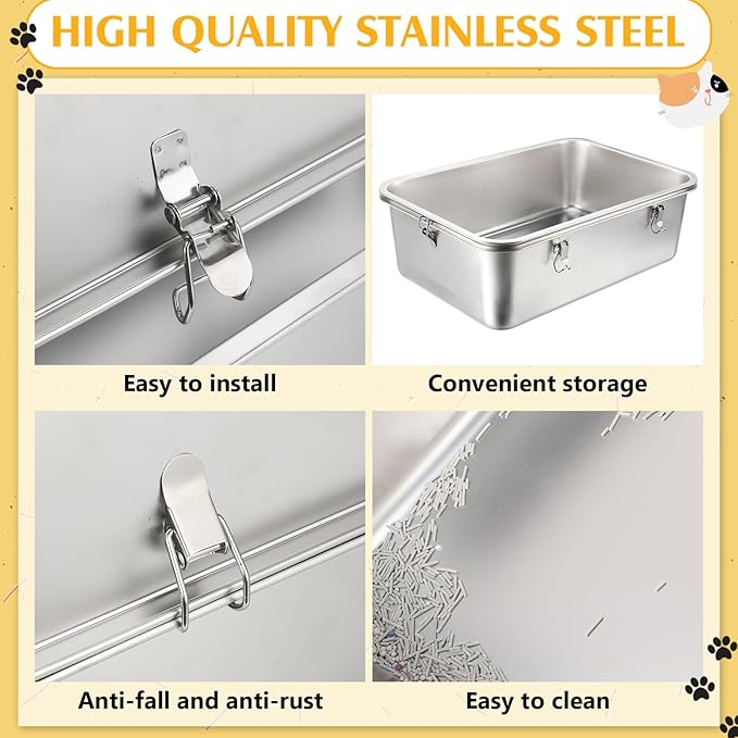 2 Set Stainless Steel Cat Litter Box with Metal Lid and Scoop Enclosed Metal Litter Box for Large Cats Extra Large Stainless Steel Litter Box for All Cats Odor Control, Easy to Clean