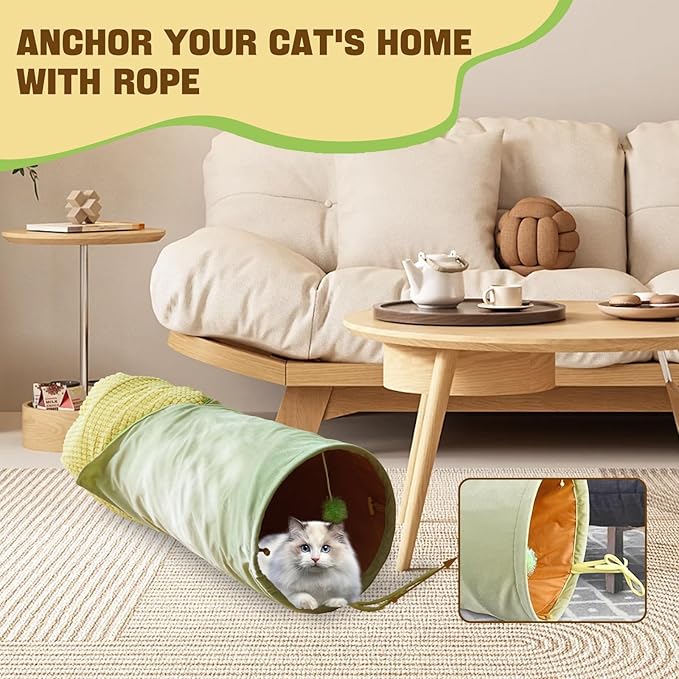 Cat Tunnel for Indoor Cat, Plush Cover Corn-Shaped Cat Tunnel Bed with Plush Cover, Length 33.5 Inch and Diameter 10.6 Inch, Suit for Kittens, Rabbits, Ferrets and Puppy