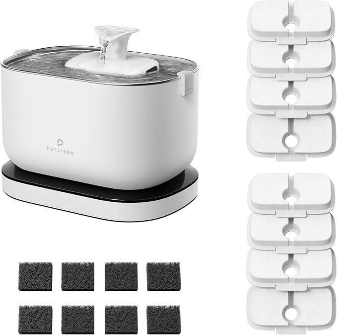 Bundle of PETLIBRO 2.5L/84oz Cat Water Fountain, Cordless Pet Water Fountain Battery Operated + PETLIBRO Replacement Filters, 4 Months Set of Filters 8 Count (Pack of 1)