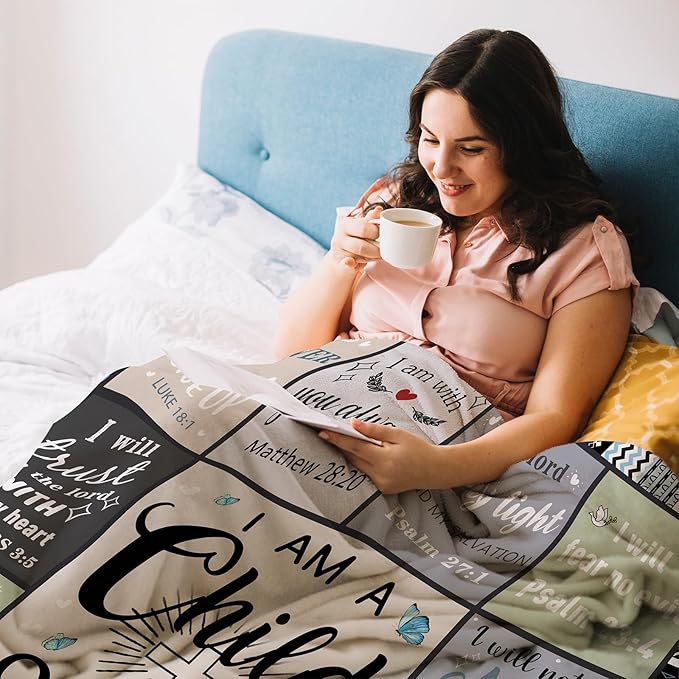 Christian Gifts for Women & Men: Faith-Based Bible Verse Blanket, 'I Am a Child of God' Throw, 60"X80" Flannel