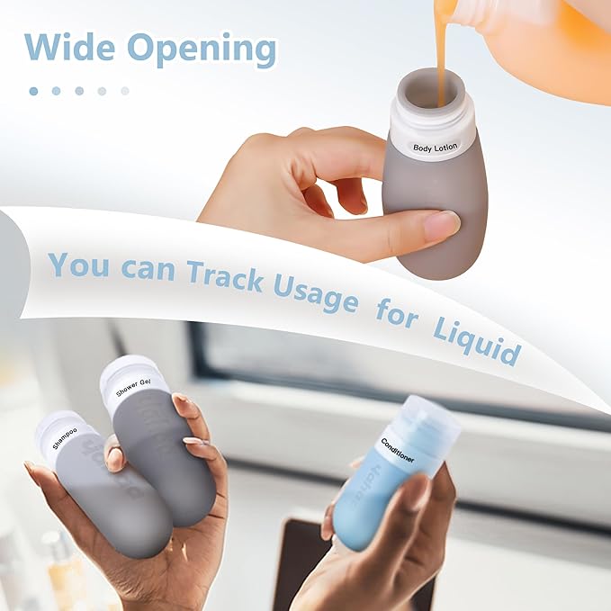 18 Pcs Travel Size Toiletries Set,Leak Proof Squeezable Silicone Travel Bottles for Shampoo and Conditioner,TSA Approved Travel Essentials Accessories,Black Pack