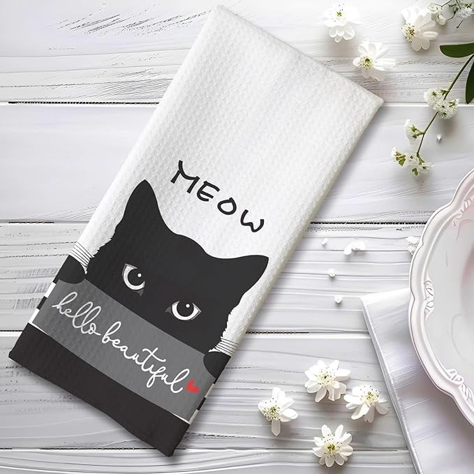 Cat Kitchen Towels,Cute Towels,Cat Kitchen Accessories,Cat Dish Towels,Cat Hand Towels,Crazy Cat Lady Gifts,Cat Lady Gifts,Black Cat Gifts for Women-Perfect for Decorating Your Kitchen and Bathroom