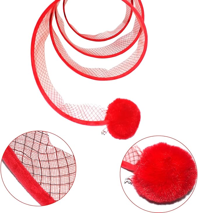 Cat Tunnel for Indoor Cats, S Type Foldable Cat Tunnel Red Cat Play Tunnels with Feather and Ball Interactive Cat Toys