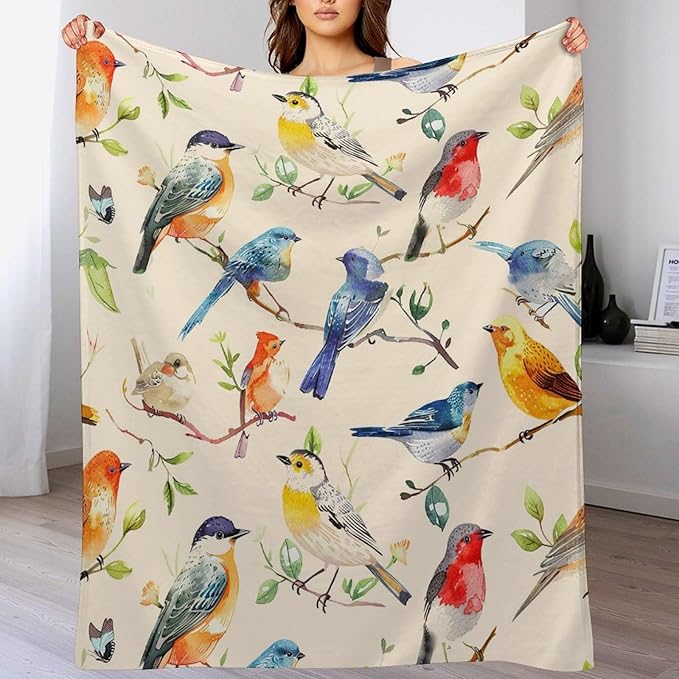 Birds Blanket Spring Gifts for Girls & Boys - Soft, Warm Fleece & Flannel Plush Blankets for Bed, Sofa, Couch - 50"x60"