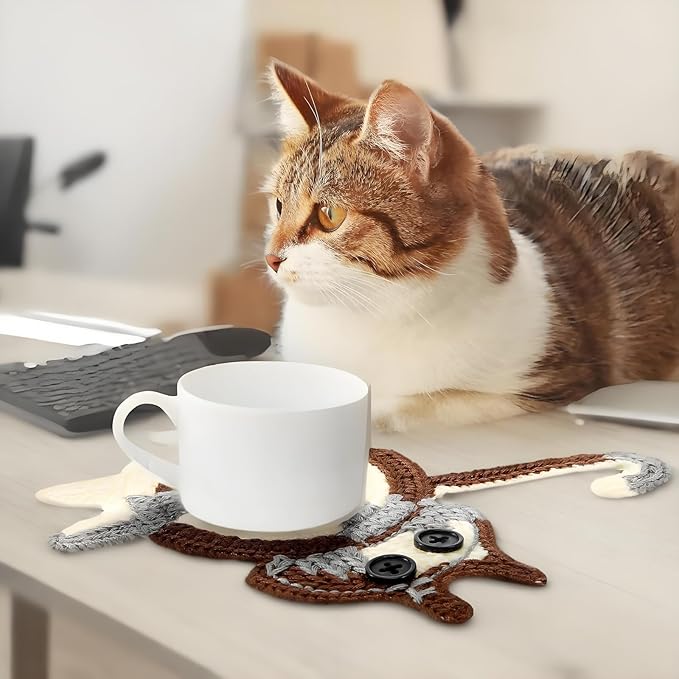 5PCS Drink Coasters - Woven Creative Cute Cat Coasters for Coffee and Tea - Desktop Gifts