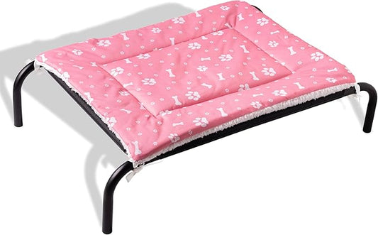 Elevated Dog Bed with Metal Frame, Raised Dog Bed with Waterproof Mesh, Dog Cot with No-Slip Rubber Feet, Portable Pet Bed. (M, Black)