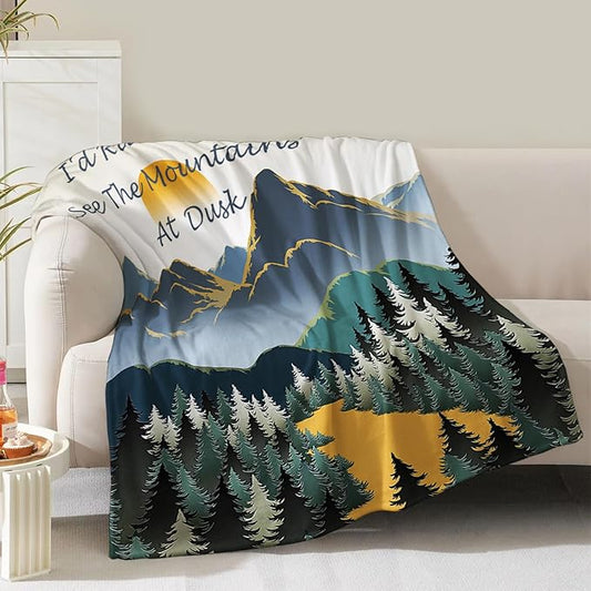 Mountain Blanket Personalized Gifts for Women Girls Mom Kids Adult Teen Birthday Christmas Valentine Present Sunset Theme Decor Home Bedroom Living Room Sofa Couch Soft Cozy Plush Fleece Throw 60"x50"