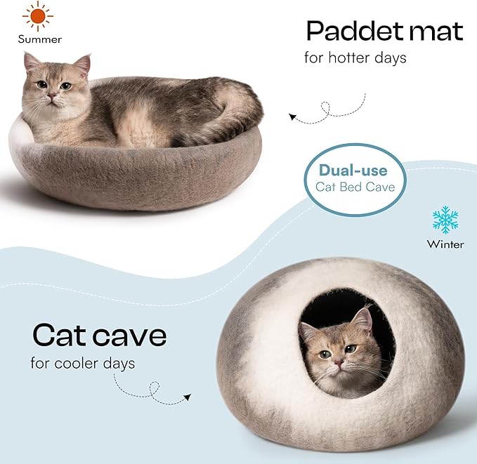 Cat Cave Bed -Handmade Wool Cat Bed Cave, Cat Bed Cat House, Felt Cat Caves for Indoor Cats and Kittens