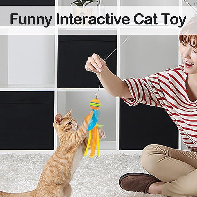 PET SHOW 5 Pack 1.4" Cat Feather Tassel Toys Balls with Bell Soft EVA Foam Colorful Rainbow Toy Balls Interactive Kitten Cats Pets Indoor Outdoor Play Activity Chase Training