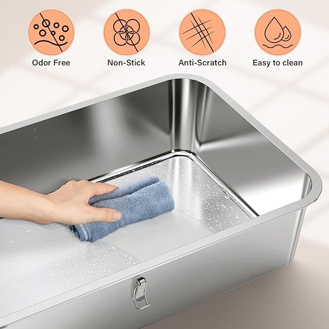 All Stainless Steel Litter Box with Metal Lid- Large Enclosed Metal Litter Boxes for Big&Multiple Cats,Anti Urine Leakage,Odor Free,Easy to Clean (2XL)