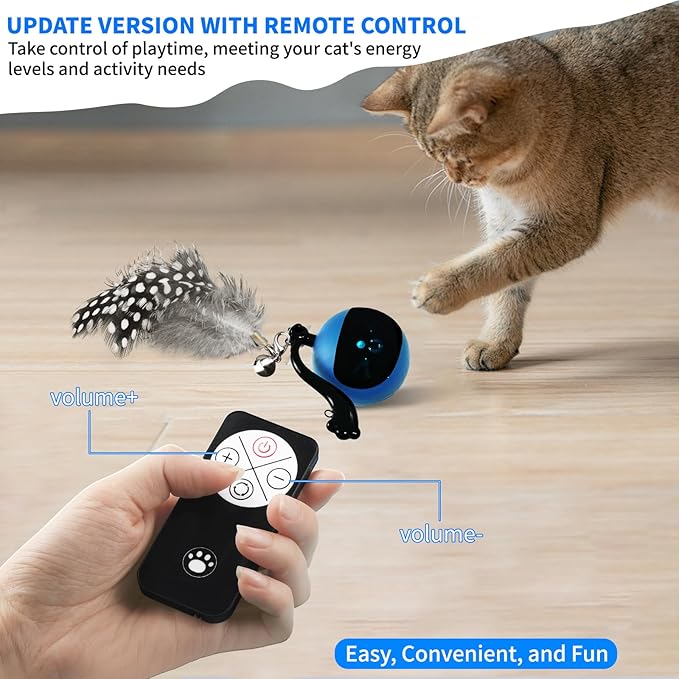 Interactive Cat Ball Toy with Remote Control, Automatic Moving Cat Toy Ball with Feather Tail, Electric Cat Puzzle Toy for Chasing and Hunting